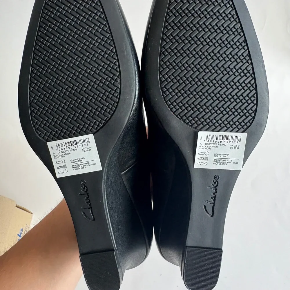 Clarks Collection Olivette Pearl Black Leather Wedge Pumps Womens 10 M New